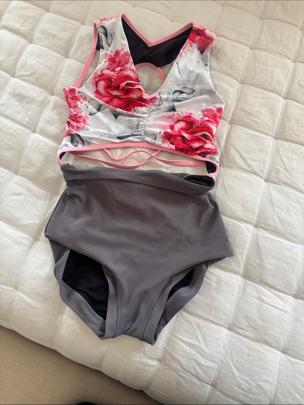 Women’s leotard  Floral Pink and Gray One-Piece